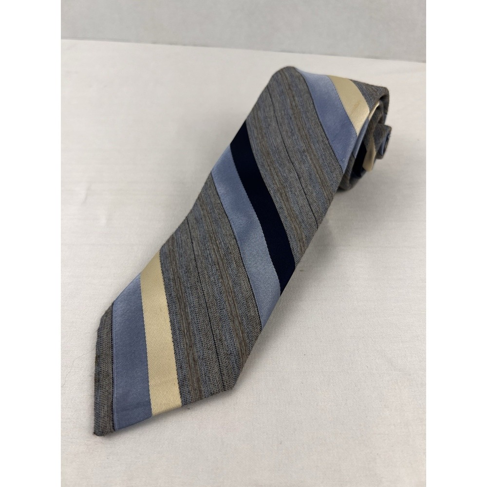 Austin Manor Vintage Striped Tie Gray Blue Cream Classic Wide Necktie